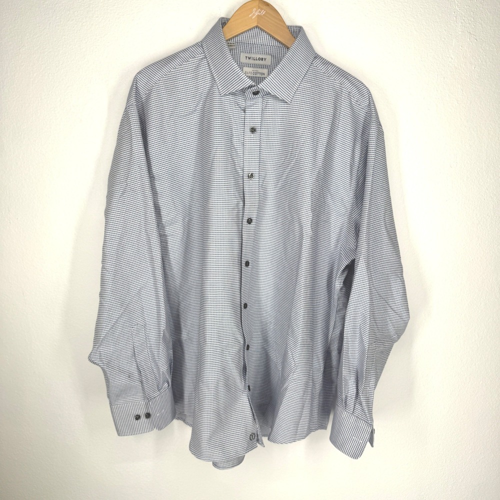 Twillory Tailored Fit Dress Shirt Blue White 18 34 35 Long Sleeve Check Business